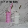 hookahs Glow in dark silicon bubblers with Clear 14mm male glass bowl and down stem silicone oil barrel rigs