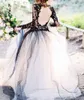 Gothic Black Lace Wedding Dresses 2019 New Design Selling Sweep Train Ball Gown Illusion Long Sleeve Backless Tulle Wedding Go9272018