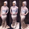 Yeni Varış Mermaid Abiye Saten Uzun Kollu Dantel Aplike Kat Uzunluk Örgün Gelinlik Modelleri Elbise Akşam Giyim Custom Made