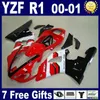 Kit de carénage pour Yamaha YZF R1 2000 2001, ensemble de carénages noir rouge blanc YZFR1 00 01 QQ46, 7 cadeaux