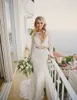 Fairy Two Pieces Wedding Dress Lace Long Sleeves Sweep Train Lace Mermaid Wedding Dresses Bridal Gowns