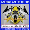 ヤマハYZF600 YZF R6 03 04 05 YZFR6 03 BodyWork 228HM.2 YZF 600 R 6ファクトリーブラックホット2003 2004 2005フェアリックスキット