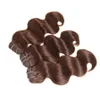 Recién llegado Paquetes de cabello humano # 4 Onda del cuerpo marrón chocolate 100% Cabello virgen humano Cabello peruano de calidad superior 3 paquetes para la venta