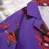 Devil Full Printing Neck Turn Down Casual Shirts Hommes 2018 Summer High Street Chemises pour Hommes Rose / Violet