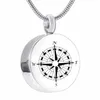 Compass in acciaio inossidabile a forma rotonda cremazione urna collana medaglione di cenere di cenere per uomo donna