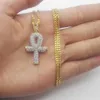 Gold Ankh Necklace Egyptian Jewelry Hip Hop Pendant Bling Rhinestone Crystal Key To Life Egypt Silver Necklace Cuban Chain8876073