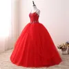 2018 Yeni Kırmızı Balo Quinceanera Elbiseler Boncuklu Balo Tatlı 16 Elbise Artı Boyutu Lace Up Vestido De 15 Anos Q79
