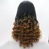 Peluca de trenzas rizadas cortas de cabello marrón ombre de alta calidad 16 "peluca de trenza de caja de estilo de mujer de África Pelucas delanteras de encaje sintético completo con cabello de bebé