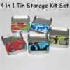 4 in 1 Tin Metal Box Case Portable Silicone Storage Kit with 2pcs Food Grade Silicone Wax Container Oil Jar Base Dabber Tool