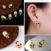 Rhinestone Rock Skull Crystal Tone Stud Earrings For Women Men Earrings Hiphop Jewelry Skeleton Earring