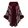 Ny Höst Vinter Kvinnors Loose Hooded Poncho Knitwear Faux Fur Collar Cuff Cardigan Shawl Cape Cloak Outwear Coat C3657