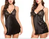 Ladies Sexig Silk Satin Night Dress Ärmlös Nighties V-Neck Nattgown Plus Storlek Nightdress Lace Sleepwear Nightwear For Women S1011