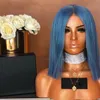 14Inch Short Blue Wig Synthetic Lace Front Wig With Baby Hair High Temperature Fiber Hair bob wig For African American
