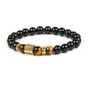 Men Gold Bracelet Wholesale Micro Pave Black Cz Hexagon Beaded Bracelets with 8mm Natural Black Onyx & Tiger Eye Stone Beads