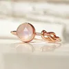 Hot Sale Pink Crystal Moonstone Rings European Fashion Female Creative Knot Rings Plated Rose Gold Color Jewelry