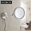 Gurun Bathroom Lighted Makeup Mirror with led Lights and Magnifying Wall Mount Cosmetic Folding Mirrors Brass M1807D1498572