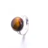 Mode Silver Plated Natural Stone Ring Geometri Opal Vit Blå Turkos Druzy Ring för Kvinnor Smycken