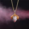 Collana in ottone 14K con ciondolo clown placcato in oro Collana con zirconi cubici ghiacciati da uomo Regalo di Halloween268d