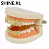 Hip Hop Hollow Teeth Grills Caps Micro Pave CZ Stone Six 6 Open Top Bottom Men Kvinnor Tand Grillz Set