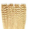 #613 Bleach Blonde Tape In Human Hair Extensions 10"-26" 400g 160pcs Brazilian kinky curly Hair On Invisible Tape PU Skin Weft