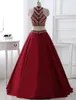 Heta försäljning två stycken prom klänningar lysande rött med strassfestklänningar mode Sashes A-Line Evening Party Prom Dresses Dh1535