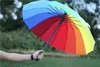 Hochwertiger bunter Regenbogen-Regenschirm mit langem Griff, winddicht, verhindert UV-Strahlung, Druckknopf-Regenschirme, Regenschutz-Regenschirme