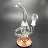 Guldplätering Glas Bong Hookahs Baby Dubbelfat Recycler Damp vattenrör s Oljeplattor Turbine Perc Bongs