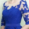 Elegant Blue Mother of the Bride Dresses Long Evening Dress Scoop Sheer with Floral Lace Half Sleeves Floor Length Prom Gowns