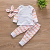 Baby Cothing Sets Spring Autumn Stripe Cotten Girls Clothes Long Sleeve Tops+Pants+Headband 3Pcs Sets Stripe Girl Clothing Set