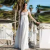 Einfache Chiffon-Aline-Strandhochzeitskleider mit V-Ausschnitt, durchsichtige Ärmel-Brautkleider, Applikationen, Perlen-Sommerhochzeitskleid