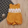 Güzel Yenidoğan Giysileri Bebek Kız Romper Sarı Kıyafetler Yaz Kolsuz Dantel Romper Tulum Sunsuit Bebek Giyim Yürüyor Giyim 0-24 M
