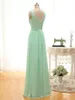 Mint Green Long Chiffon Bridesmaid Dress 2018 V Neck Billiga En linjepläterade brudtärna klänningar under 100