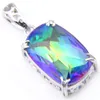 Luckyshine Valentine's Gift Rectangle Rainbow Natural Mystic Topaz Pendants Silver 925 Necklace Sparking Delicate Women Zircon Pendants