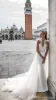 Julie Vino Wedding Dresses Detachable Train High Neck Beaded Lace Appliqued Bridal Gowns Backless Beach A-Line Wedding Dress