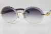 Beyaz Siyah Güneş Gözlüğü T8200761 Oval Lens Yeni Buffalo Boynuz Gözlük Çerçevesiz Oyma Kırpma Lens Vintage Gözlük Unisex Moda Aksesuarları