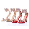 2022 Luxury Crystal Designer High Heels Wedding Shoes Rhinestone Women Summer Fashion Beach Wedding Shoes For Bride Plus Size Heels Gold Red