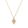 Gold Plated Hamsa Necklace Fatima's Hand Lucky Hand Pendant CZ Diamond Necklace