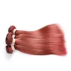 Brasilianska rödbruna Human Hair Weave Bundlar 3PCs färgade # 33 Auburn Virgin Remy Mänskliga hårförlängningar Straight Double Wefts 10-30 "