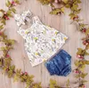 Sommar nyfödda baby tjejer outfit kläder blommiga tryck toppar shorts huvudband 3pcs söta ruffles barn kläder uppsättning toddler 0-3y