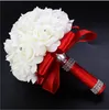 Elegante rosa artificial flores de noiva buquê de noiva buquê de casamento cristal azul real fita de seda novo buque de noiva 6 cores8744710