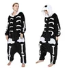 Vuxens mänskliga skelett Kigurumi för Halloween och Day of the Dead Women and Men Onesie Skull kostym