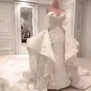 Dubaï Superbe Robe De Mariée Sirène Avec Overskirt Sexy Off Épaule Perles De Cristal 3D Appliques Florales Robes De Mariée Magnifique Robe De Mariée
