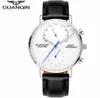 GUANQIN design Genuine Leather Watches Men Top Brand NEW Men Sports Clock Sapphire Analog waterproof Mens Quartz Wrist Watches