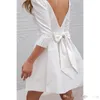 Korta bröllopsklänningar med 34 ärmar Mini -mottagning Little White Dress Sexig rygglös strand Brudklänningar8218958