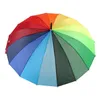 مظلة قوس قزح طويلة مقبض طويل مقاوم للرياح مظلة ملونة النساء الرجال المظلة T2I416