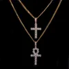 Nowy Ankh Cross Naszyjnik Wisiorek Jeden Zestaw Bling Cubic Cyrkon Mężczyźni / Kobiety Biżuteria Hip Hop z łańcuchem na prezent