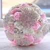 Satin Rose Wedding Bouquets Bouquets Handmade Flowers Artificial Rose Crystals Fournitures de mariage Bride tenant des fleurs Brooch Bouquet235d