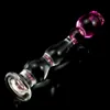 DOMI 21*3cm Ice and Fire Series Rose Flower Design Glass Women Dildo Adult Butt Anal Plug Sex Toys Y18110106