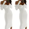 Elegant Knitted Off Shoulder Dresses Women Ladies Sexy V-Neck Night Club Sweater Jumper Long Party Dress Vestido D18102902