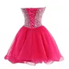 Sweetheart Short Organza Crystal Beadings Lace-up Back Evening Dresses Custom Made